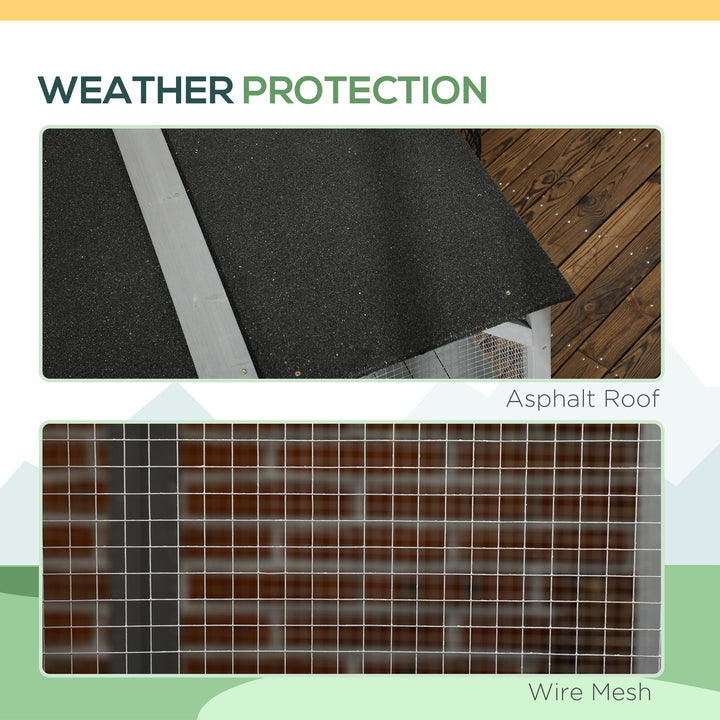 PawHut Wooden Cat Catio, 76"L Walk in Outdoor Cat House with Asphalt Roof, Platforms, Lockable Doors, 3-tier Resting Condo, Observation Window, for 2-3 Cats, Light Grey