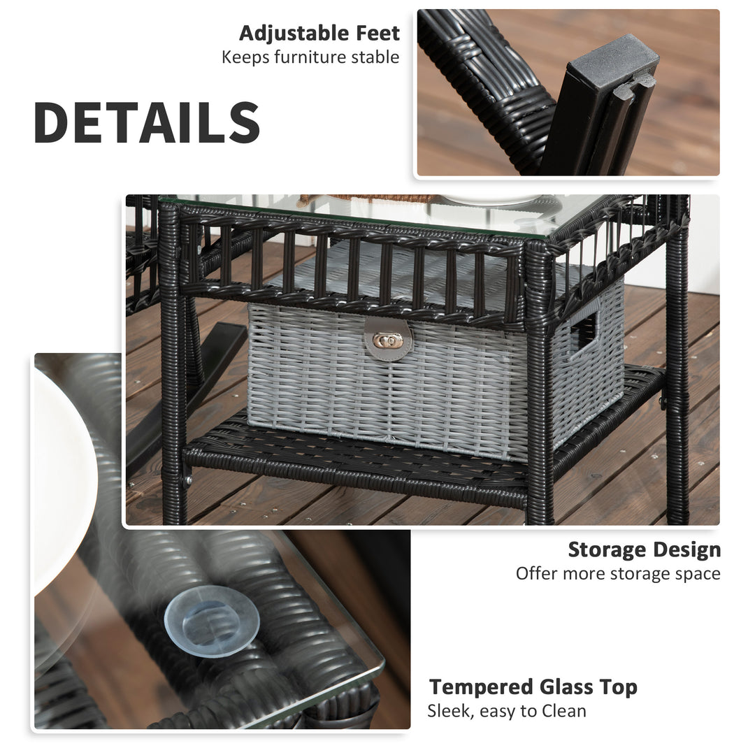 Outsunny 3 Pieces Outdoor PE Rattan Rocker Chair Set, Rocking Chair with Tempered Glass Table Top,25"x26"x28", Orange