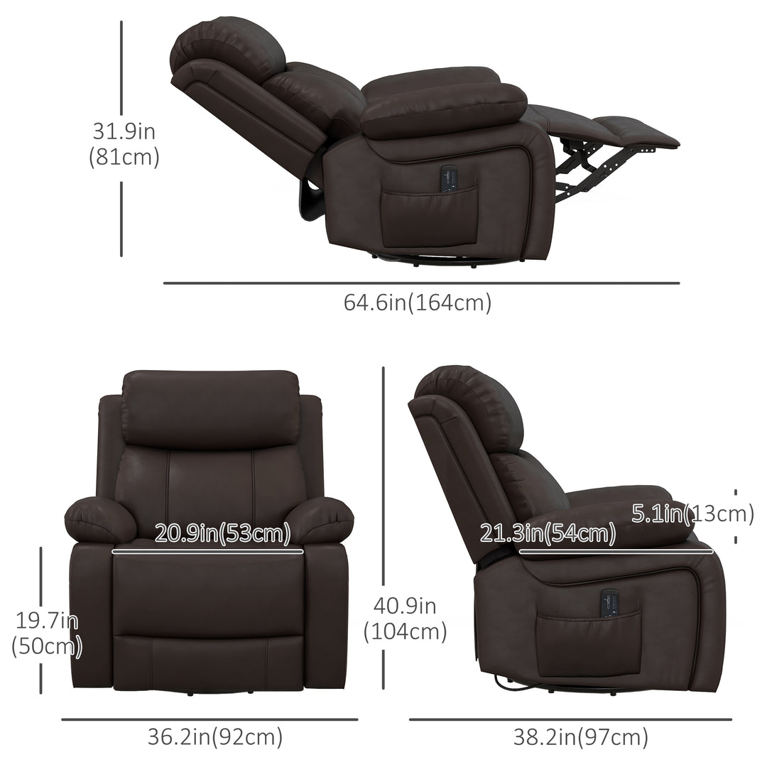 HOMCOM PU Leather Reclining Chair with Vibration Massage Recliner, Swivel Base, Rocking Function, Remote Control, Black