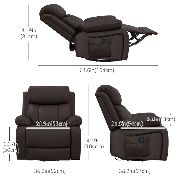 HOMCOM PU Leather Reclining Chair with Vibration Massage Recliner, Swivel Base, Rocking Function, Remote Control, Black