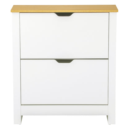 HOMCOM Shoe Storage Cabinet with 2 Flip Drawers and Adjustable Shelves for 6-12 Pairs of Shoes, White