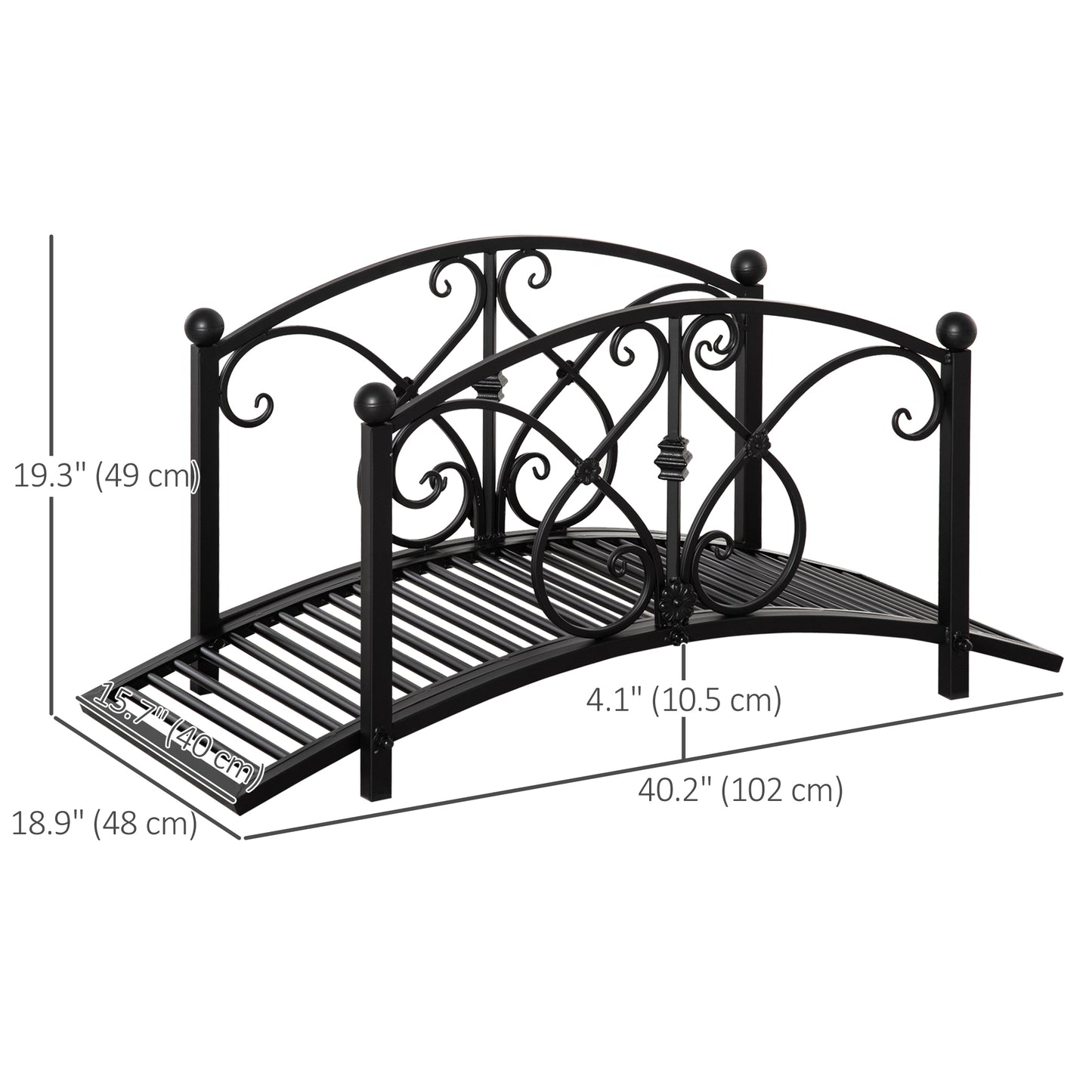 Outsunny Garden Bridge 3.3FT, Decorative Classic Backyard Pond Bridge with Safety Railings Brown