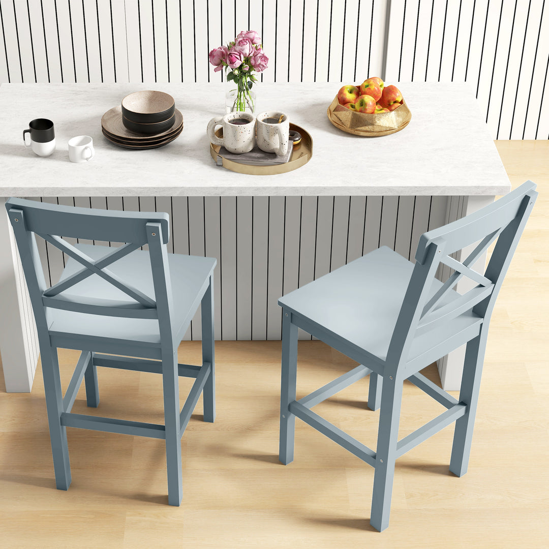 HOMCOM Counter Height Stools Set of 2, Farmhouse Bar Stools with Backs, Solid Wood Counter Stools for Kitchen Island