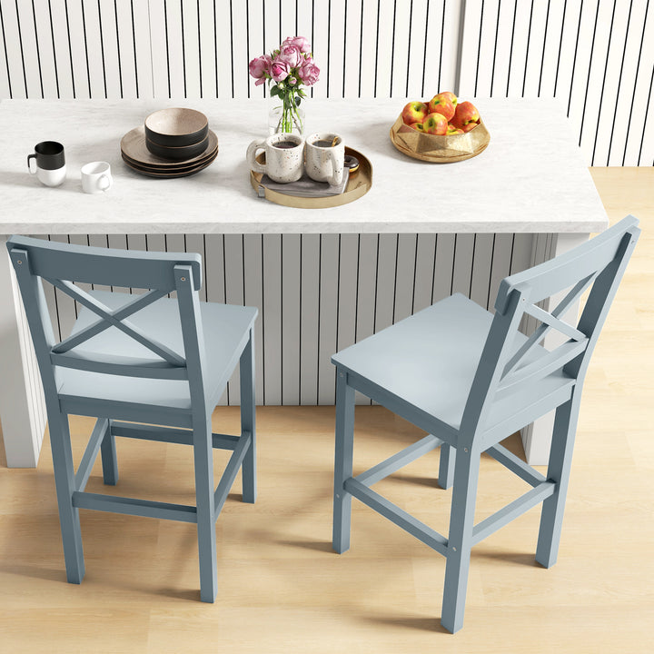 HOMCOM Counter Height Stools Set of 2, Farmhouse Bar Stools with Backs, Solid Wood Counter Stools for Kitchen Island