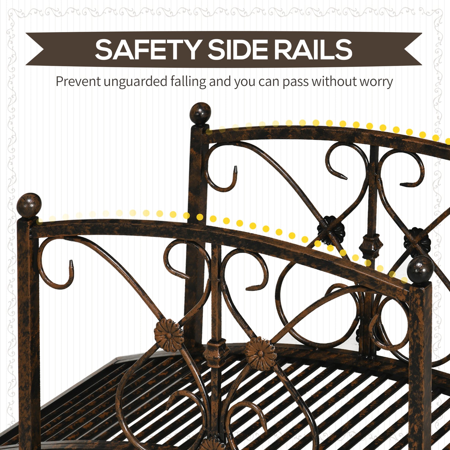 Outsunny Garden Bridge 3.3FT, Decorative Classic Backyard Pond Bridge with Safety Railings Brown