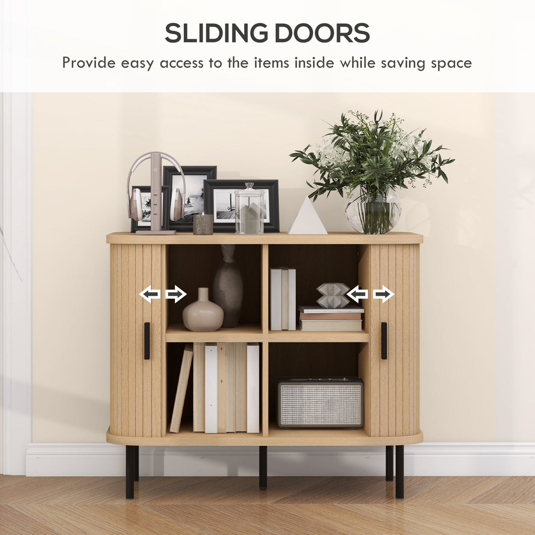 HOMCOM 35.4" Sideboard Buffet Cabinet with Storage, Nordic Coffee Bar Cabinet with Slatted Tambour Doors and Metal Legs, Oak