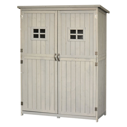 Outsunny 4x1.5ft Wooden Garden Storage Shed, Outdoor Tool Cabinet Organizer with Windows and Double Door, Grey