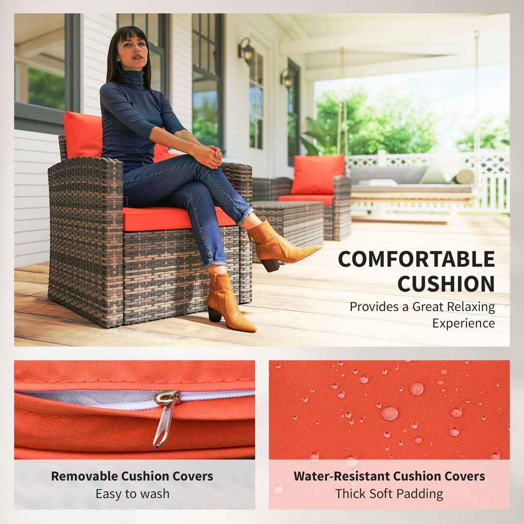 Outsunny 6 Pieces Wicker Patio Furniture Set with Cushions, 7-Seater Rattan Patio Sofa Set with Storage Table, Orange