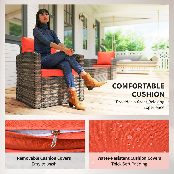 Outsunny 6 Pieces Wicker Patio Furniture Set with Cushions, 7-Seater Rattan Patio Sofa Set with Storage Table, Orange