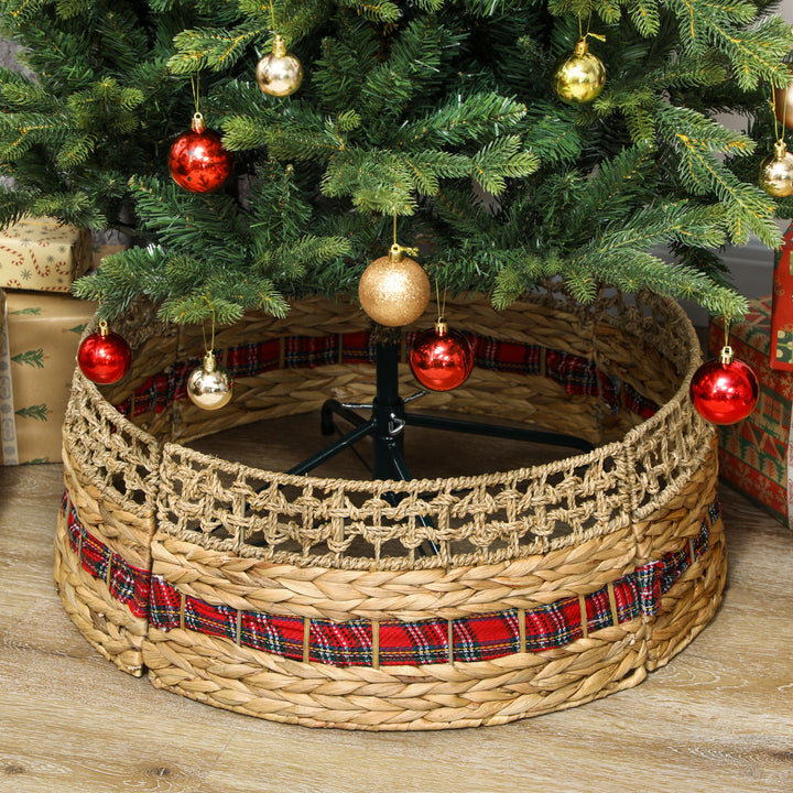 HOMCOM 23 inch Rustic Christmas Tree Skirt, Water Hyacinth Christmas Tree Collar for Party, Holiday, Home Decoration, Natural