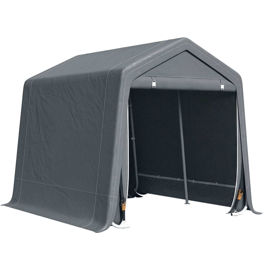 Outsunny 9.2' x 7.9' Garden Storage Tent, Patio Storage Shelter w/ Metal Frame and Double Zipper Doors, Dark Grey