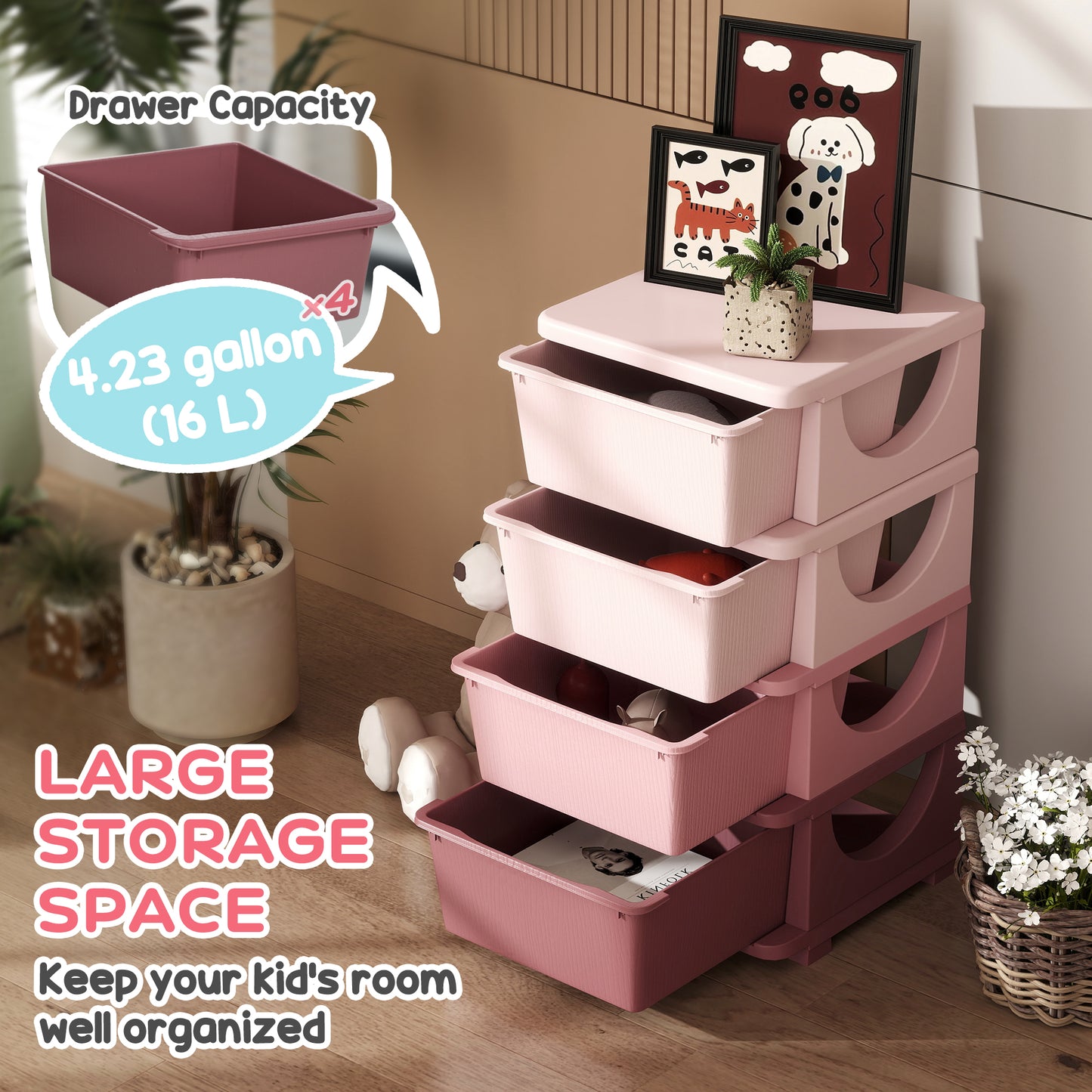 Qaba 3 Tier Kids Toy Organizer and Storage Bins with 3 Plastic Drawers, Blue