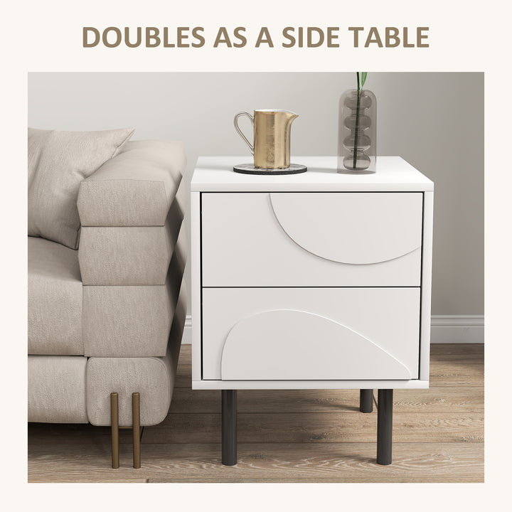 HOMCOM Nightstand Set of 2, Modern Bedside End Table with Push-to-Open Drawers and Steel Legs for Living Room, Bedroom, White