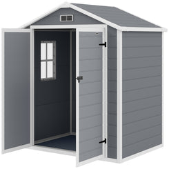 Outsunny 6x4.5ft Plastic Garden Shed, Lockable Garden Tool Storage House with Double Doors and Vent for Equipment, Gray