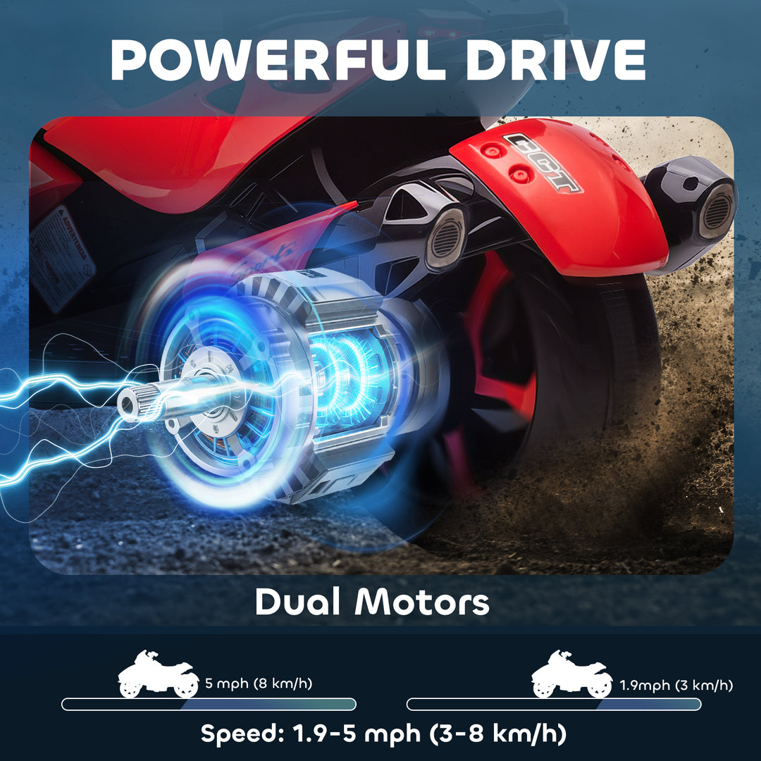 Qaba 12V Kids ATV with Suspension Wheels, Soft Start, LED Lights, Music, Red