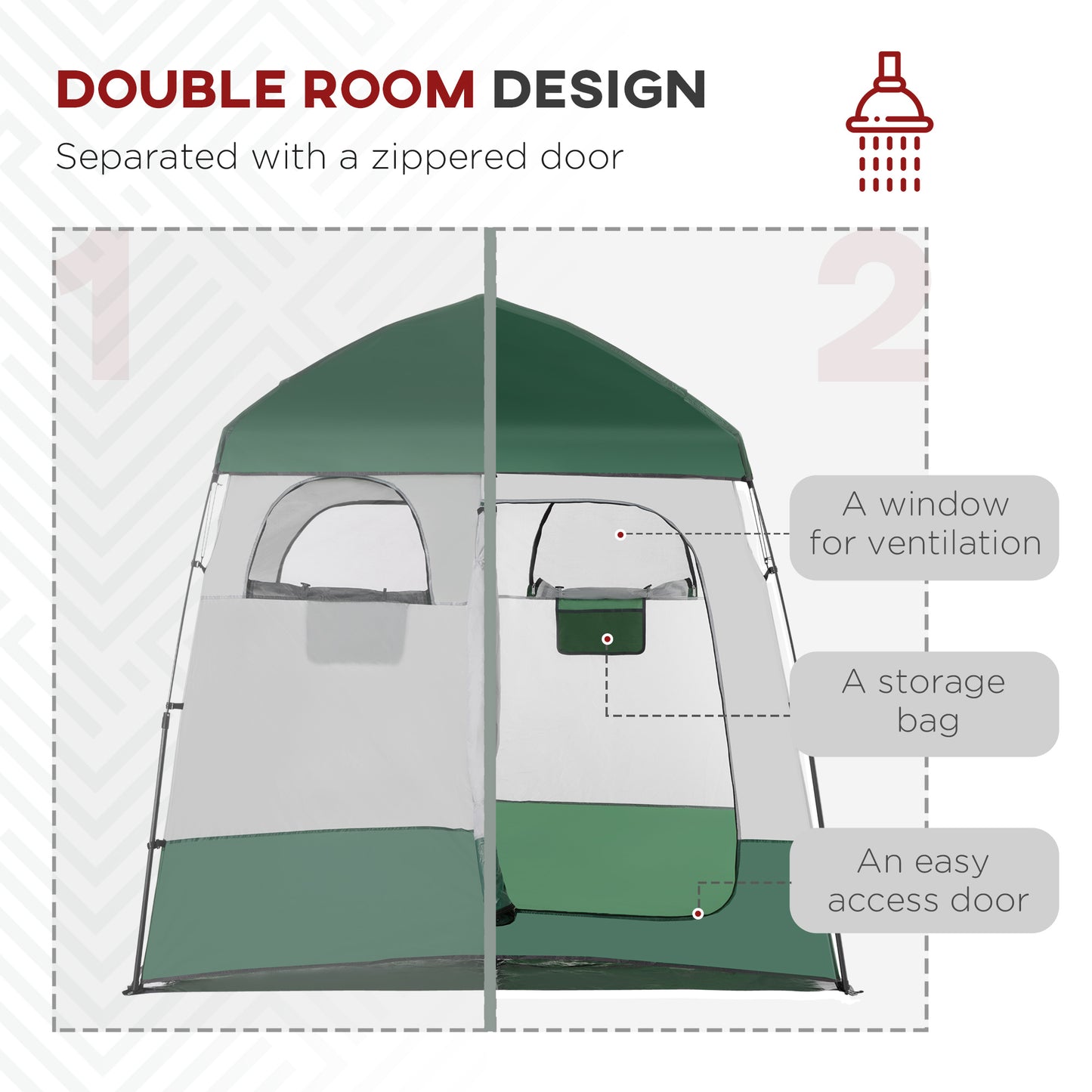 Outsunny Outdoor Portable Pop Up Shower Tent Changing Tent Privacy Enclosure with 2 Rooms, Shower Bag, Floor for Camping, Black