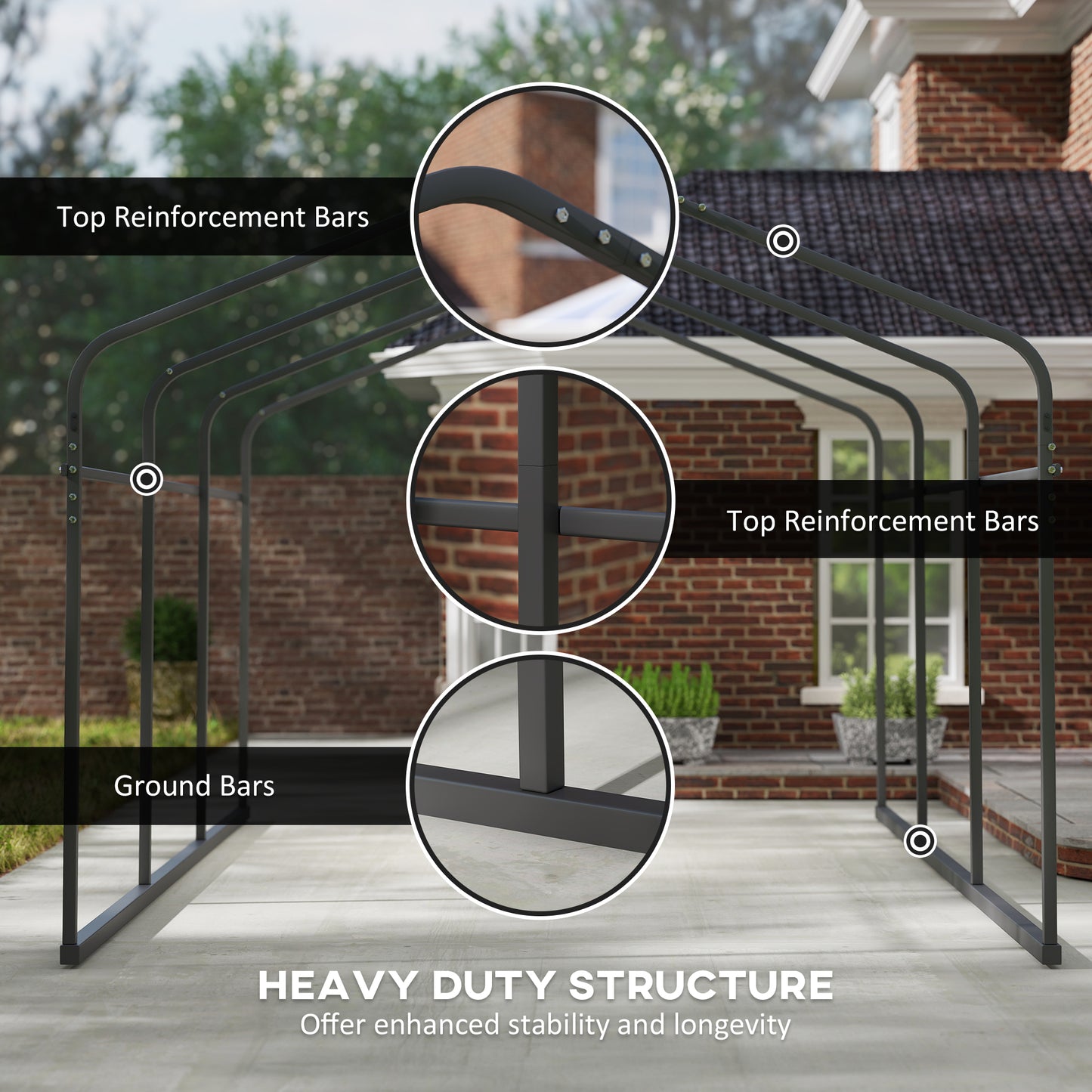 Outsunny 10' x 15' Metal Carport, Heavy Duty Garage Car Shelter with Galvanized Metal Roof and Removable Sidewalls, Dark Grey
