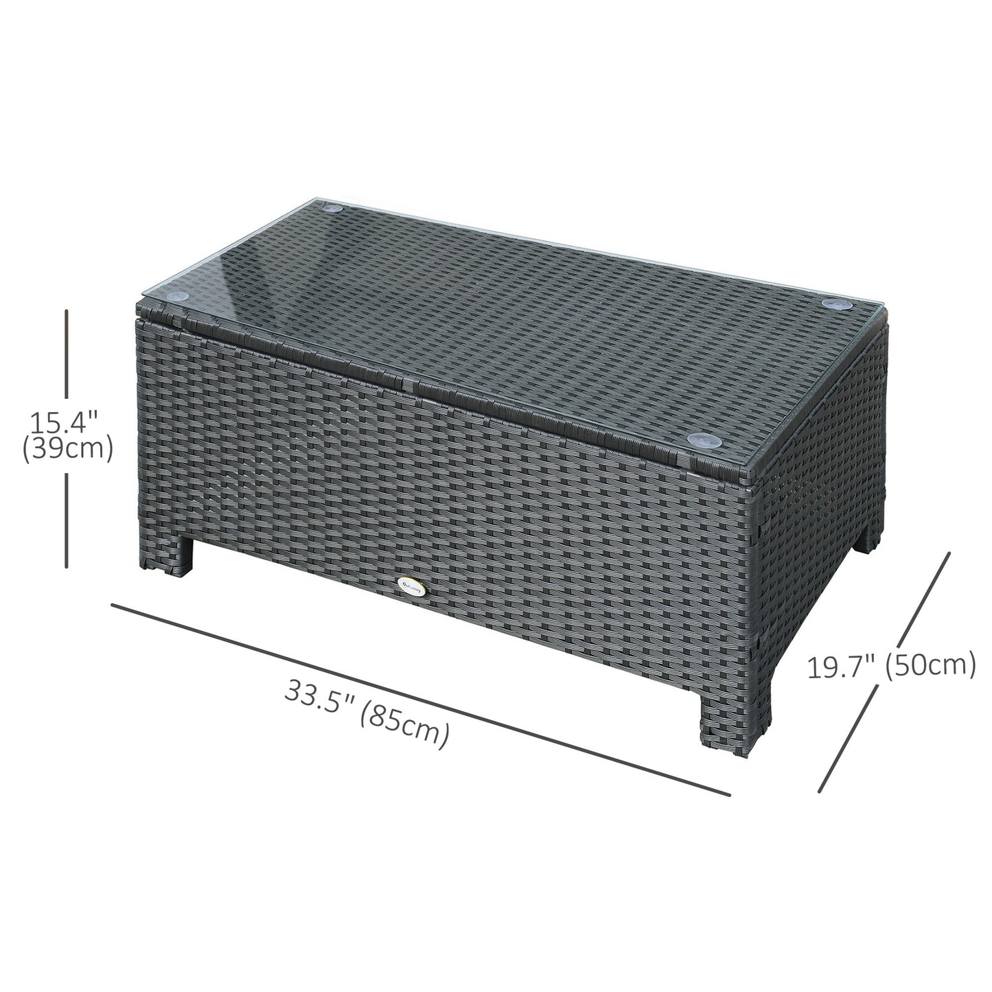 Outsunny Outdoor PE Rattan Wicker Table, Patio Garden Side Table w/Glass Top for Patio, Balcony, Mixed Grey