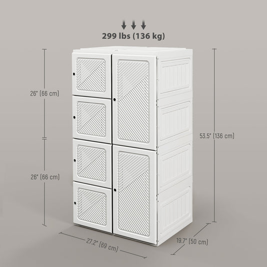 HOMCOM Portable Wardrobe, Foldable Clothes Storage Organzier with 5 Compartments, 1 Hanging Rod, Magnet Doors, White