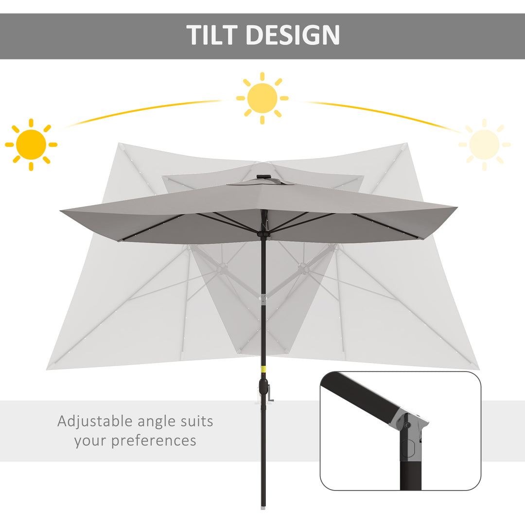 Outsunny 6.5x10ft Patio Umbrella Rectangle Solar Powered Tilt Aluminum Outdoor Market Parasol with LEDs Crank (Turquoise)
