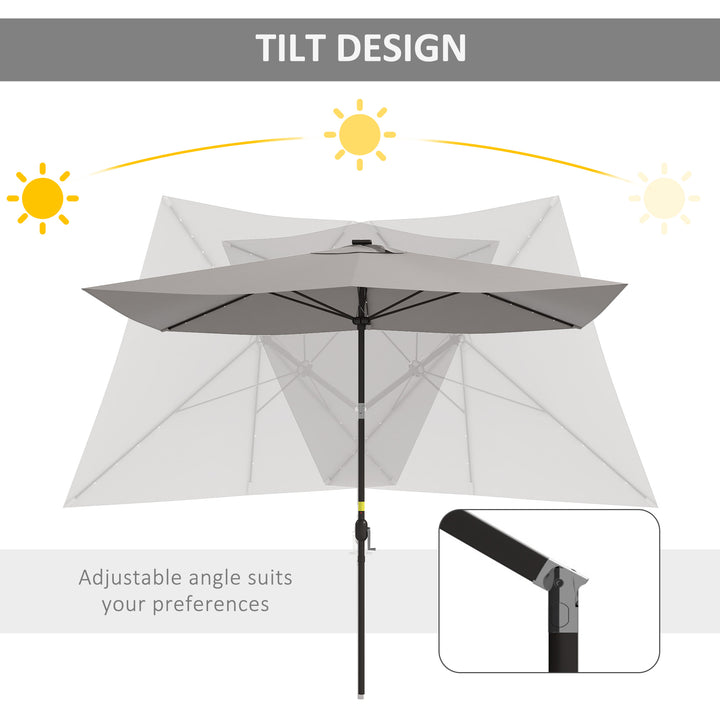 Outsunny 6.5x10ft Patio Umbrella Rectangle Solar Powered Tilt Aluminum Outdoor Market Parasol with LEDs Crank (Turquoise)