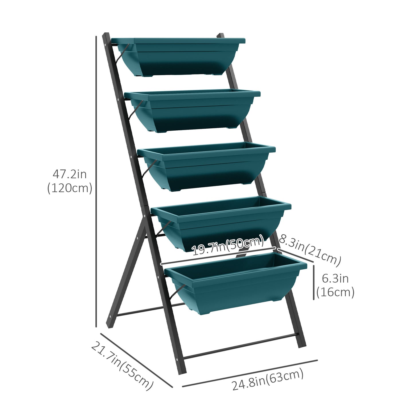 Outsunny 5-Tier Raised Garden Bed with 5 Planter Box, Outdoor Plant Stand Grow Containers with Leaking Holes, Brown