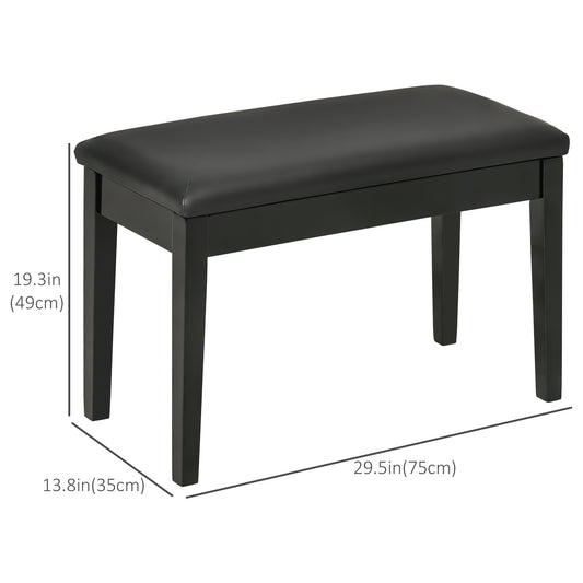 HOMCOM Classic Piano Bench Stool, PU Leather Padded Keyboard Seat with Rubber Wood Legs and Music Storage Compartment, Smooth Seat, Black