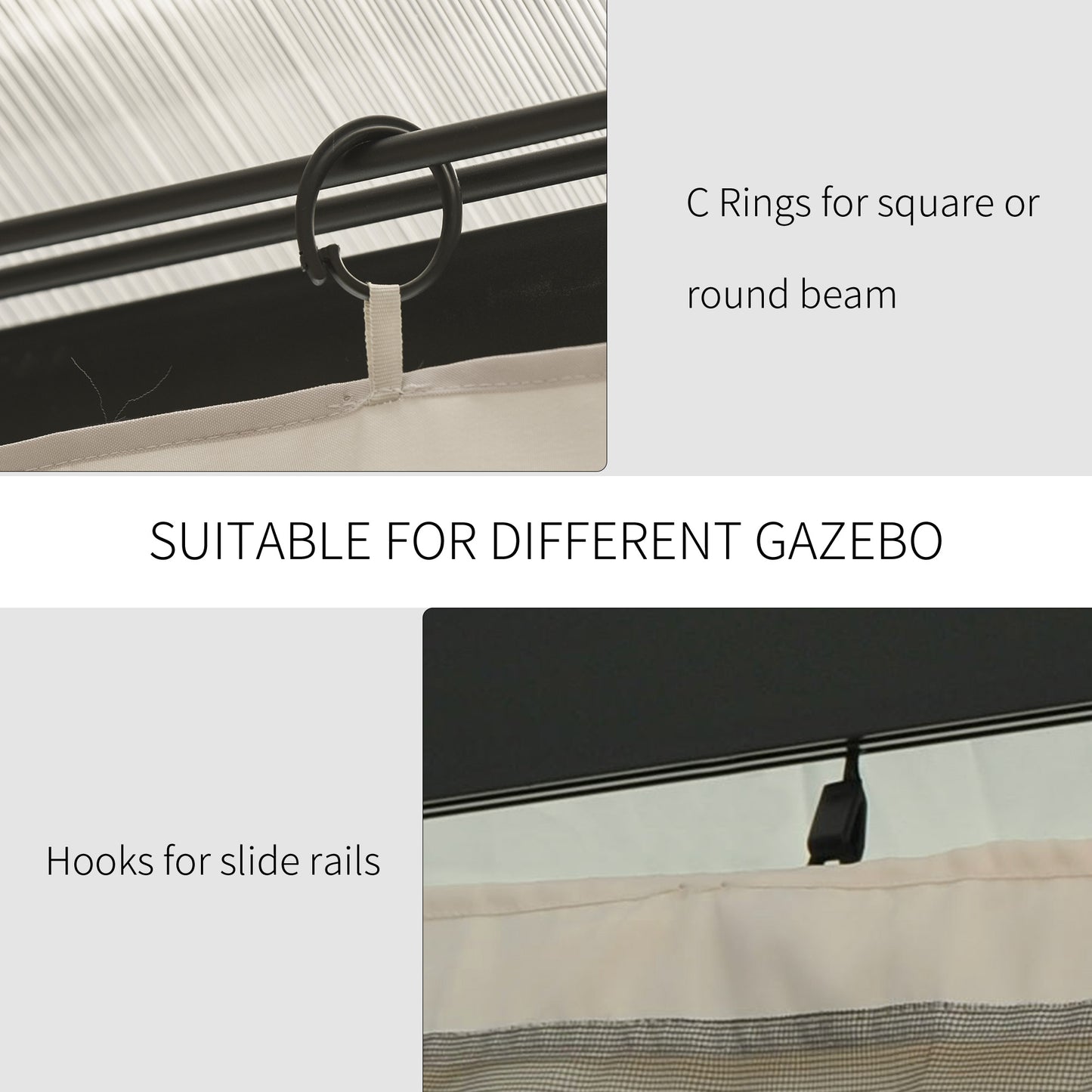 Outsunny 10' x 10' Universal Gazebo Sidewall Set with 4 Panels, Hooks/C-Rings Included for Pergolas & Cabanas, Beige