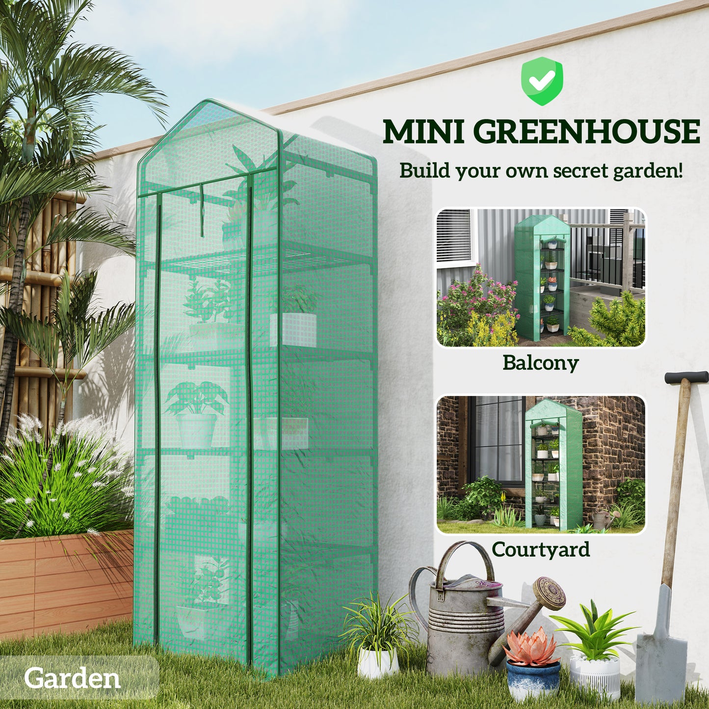 Outsunny 56" x 56" Walk-in Greenhouse Outdoor, Portable Gardening Plant Hot House with 2-Tier Shelf, Green