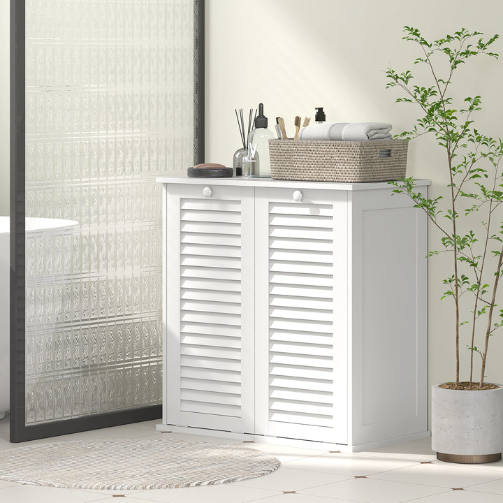 HOMCOM Tilt Out Laundry Cabinet, Laundry Basket Cabinet with 2 Baskets and 2 Louvered Doors, White