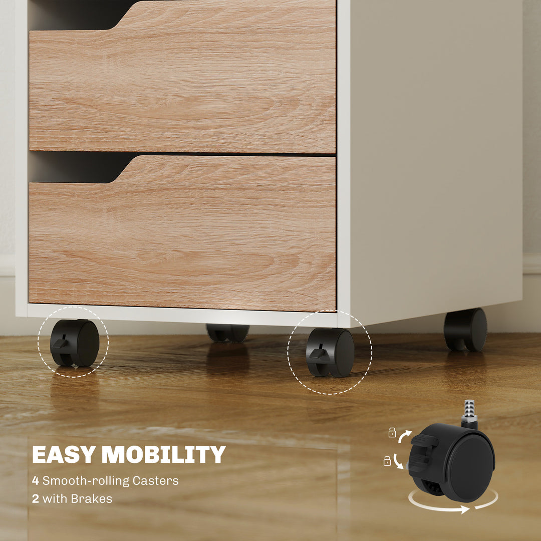 HOMCOM 3 Drawer File Cabinet, Mobile Vertical Filing Cabinet with Wheels, Printer Stand with Storage for Home Office, White