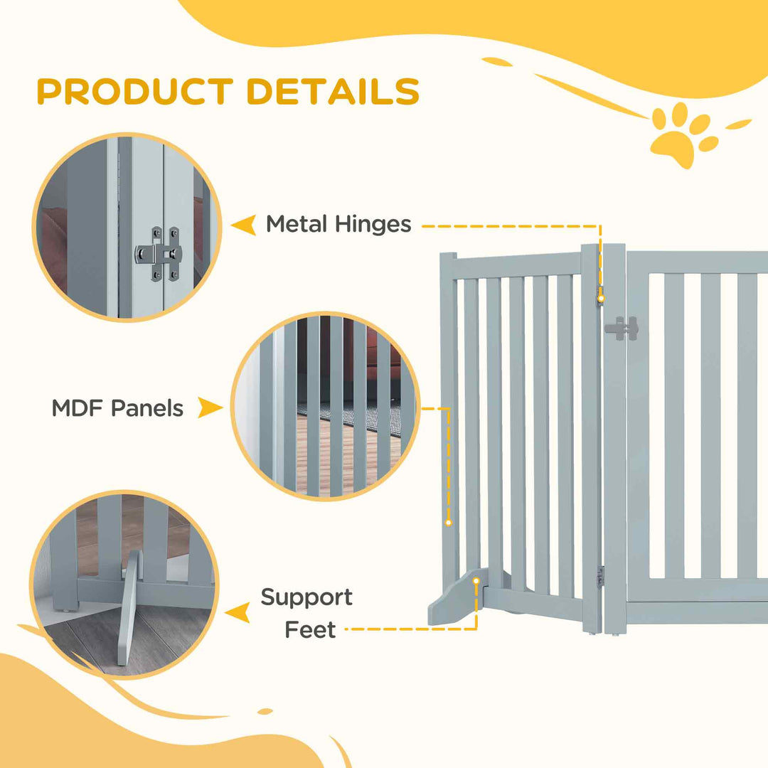 PawHut 31.5"H Foldable Dog Gate with Door, 3 Panels Freestanding Pet Gate Barriers Indoor with Support Feet, Puppy Fence for Small Medium Dogs, White