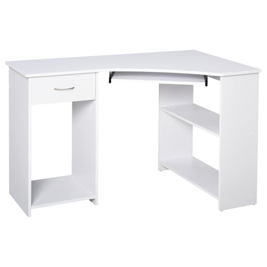 HOMCOM 47" L-Shaped Desk with Keyboard Tray, Computer Corner Desk for Small Space with Shelves, Drawer, CPU Stand, Home Office Writing Table, White