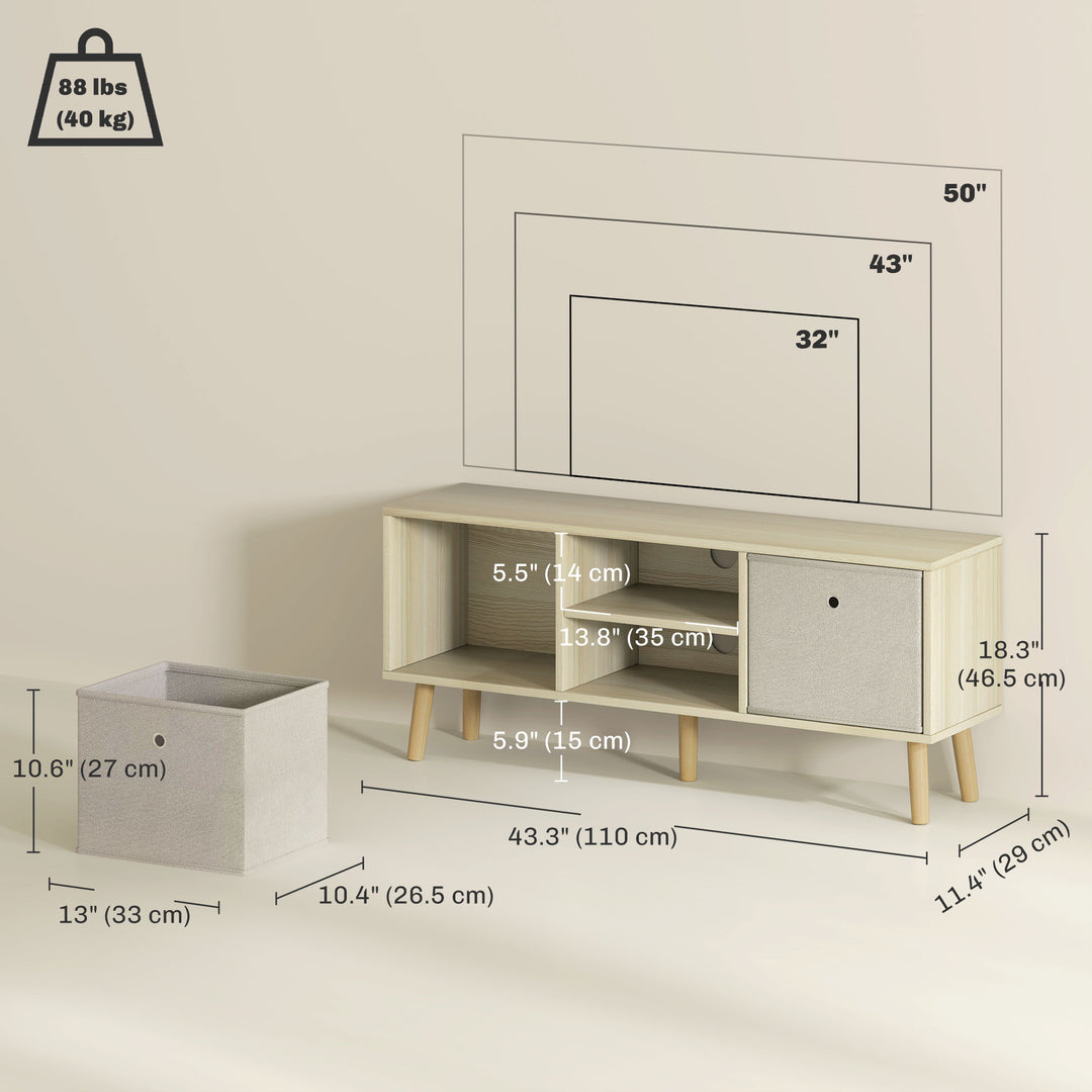 HOMCOM Modern TV Stand Cabinet with Foldable Drawers and Shelves for Living Room, Bedroom, White