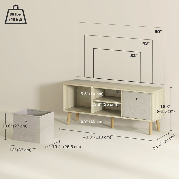 HOMCOM Modern TV Stand Cabinet with Foldable Drawers and Shelves for Living Room, Bedroom, White