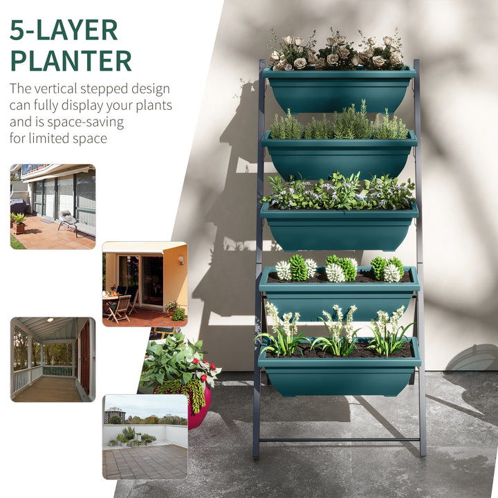 Outsunny 5-Tier Raised Garden Bed with 5 Planter Box, Outdoor Plant Stand Grow Containers with Leaking Holes, Brown