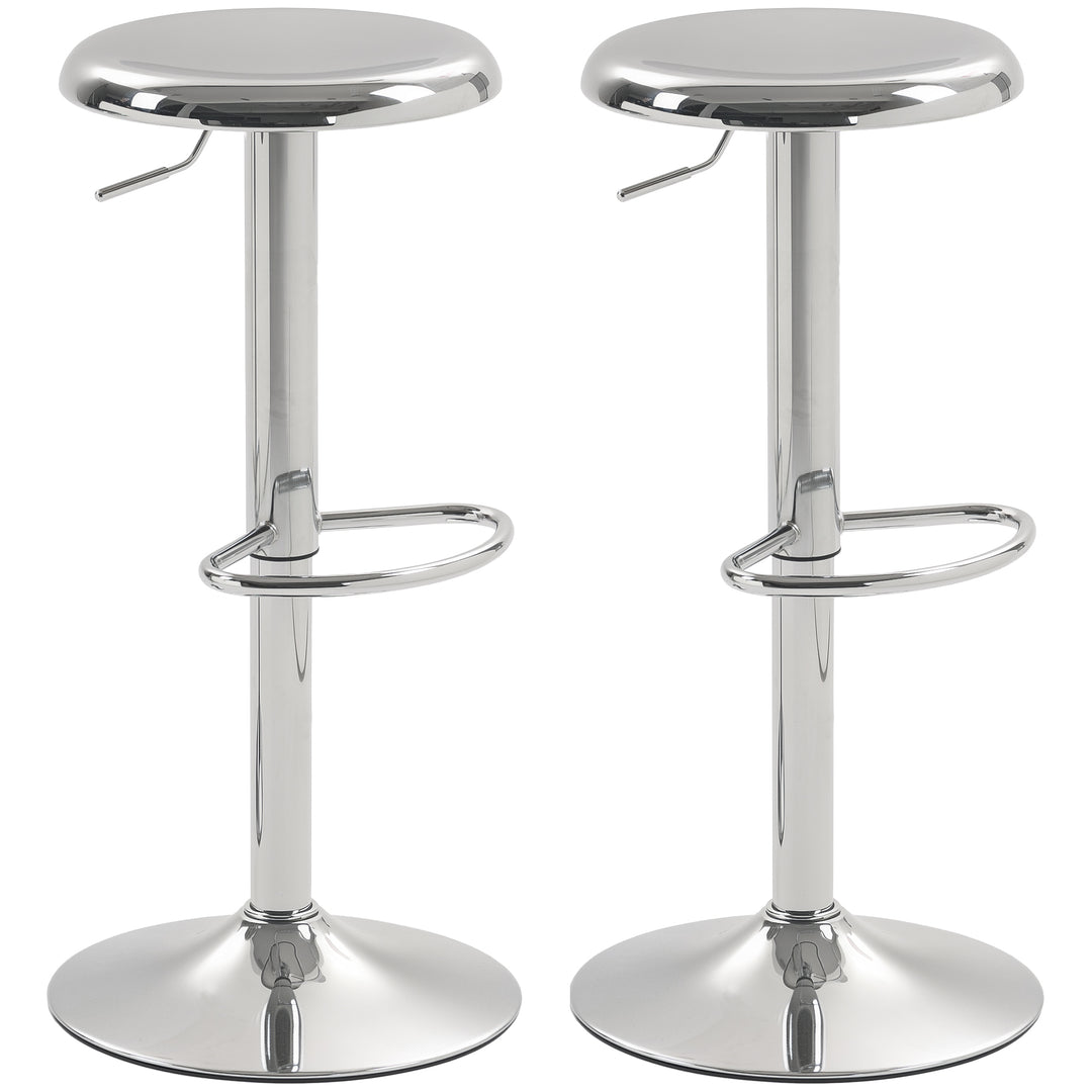 HOMCOM Steel Bar Stools Set of 2, Adjustable Counter Height Round Breakfast Barstools, Industrial Swivel Bar Chairs, Silver