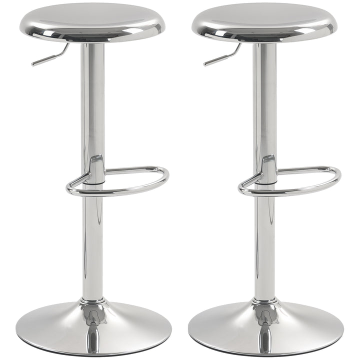 HOMCOM Steel Bar Stools Set of 2, Adjustable Counter Height Round Breakfast Barstools, Industrial Swivel Bar Chairs, Silver