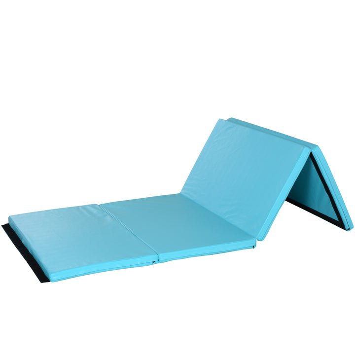 Soozier 4'x8'x2" Folding Gymnastics Tumbling Mat, Exercise Mat with Carrying Handles for Yoga, MMA, Martial Arts, Stretching, Core Workouts, Light Blue