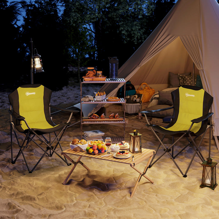 Outsunny 2 Pack Folding Camping Chairs, High Back Folding Chairs w/ Cup Holder, Padded Camping Chairs for Outdoor Events, Yellow