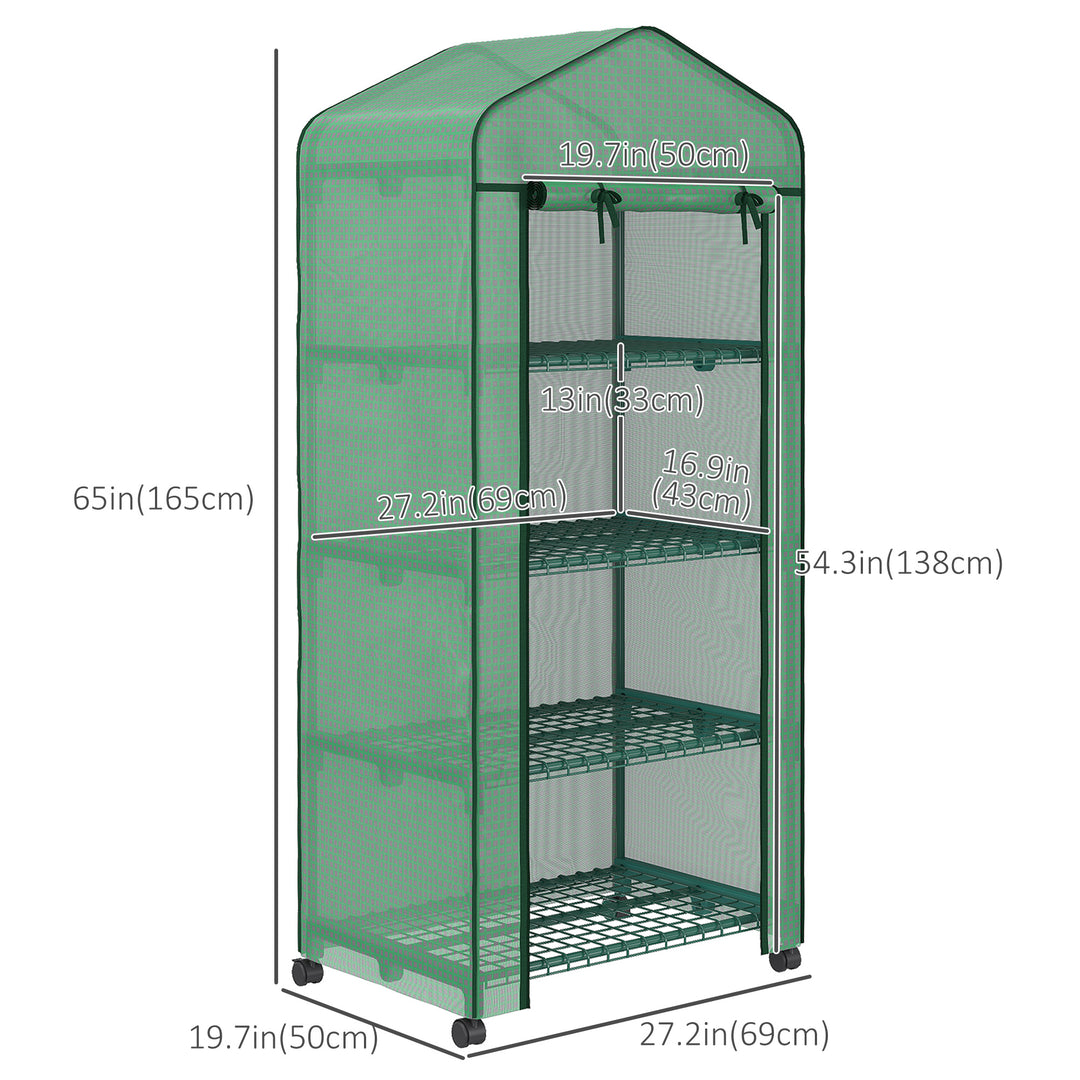 Outsunny Portable Greenhouse, Outdoor Hot House Plant Flower Greenhouse with 4 Tier Shelves, Steel Frame, PE Cover, Dark Green