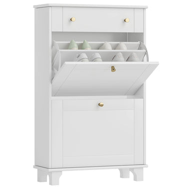 HOMCOM Slim Shoe Storage with 2 Flip Drawers and Adjustable Shelves Shoe Cabinet Organizer for 8 Pair,  White