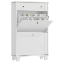 HOMCOM Slim Shoe Storage with 2 Flip Drawers and Adjustable Shelves Shoe Cabinet Organizer for 8 Pair,  White