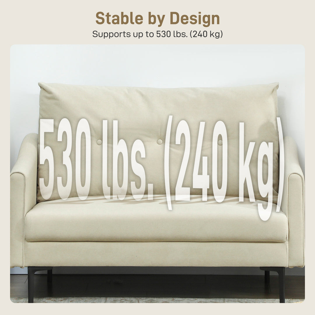 HOMCOM 2 Seater Sofa, Small Modern Couch with High-Resilience Foam, Thicken Padding, Button Tufted, Cream White