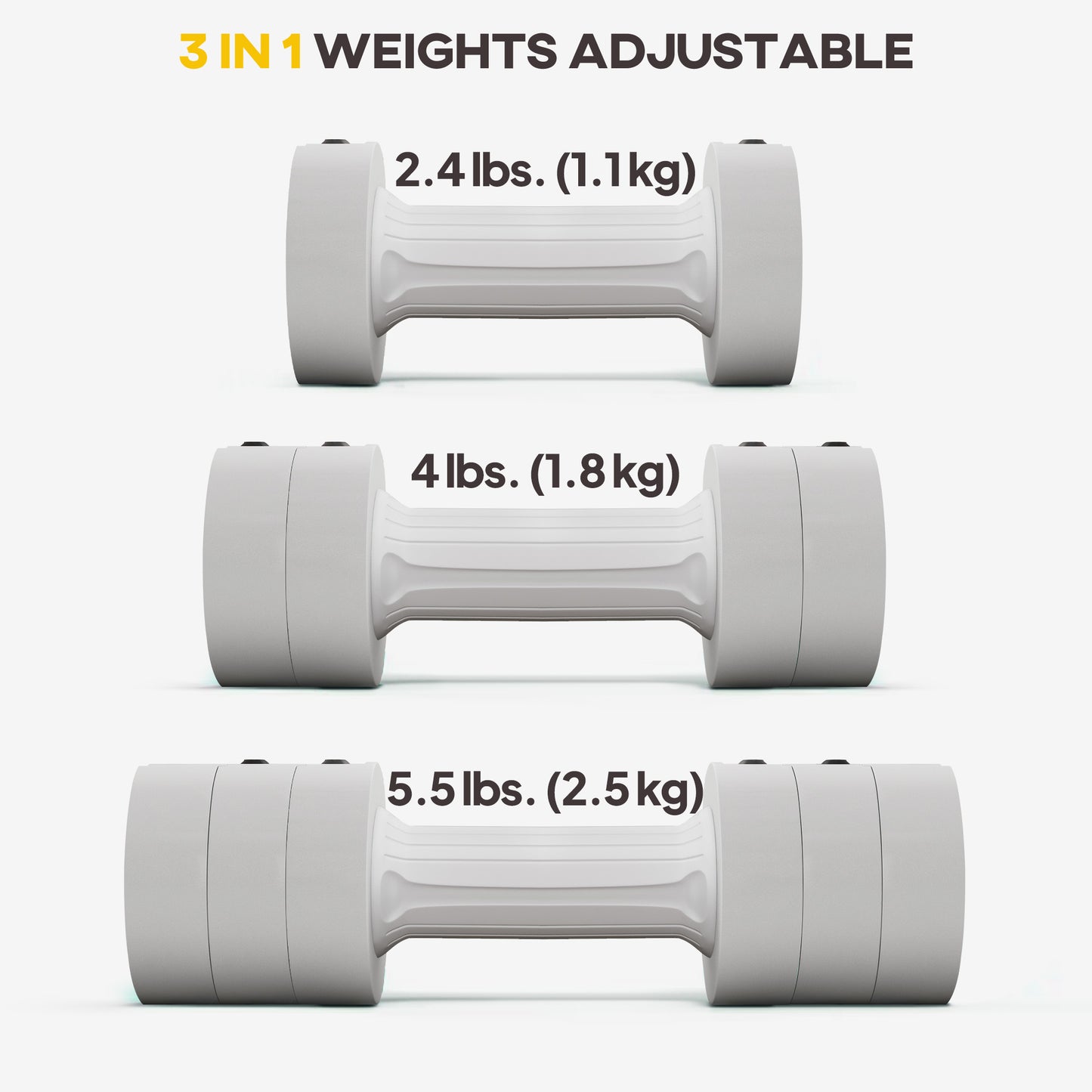 Soozier 11lbs Adjustable Dumbbell Set of Two, Hand Weights with 12 Weight Plates and Non-Slip Handles, for Men and Women, Home Gym Workout, White