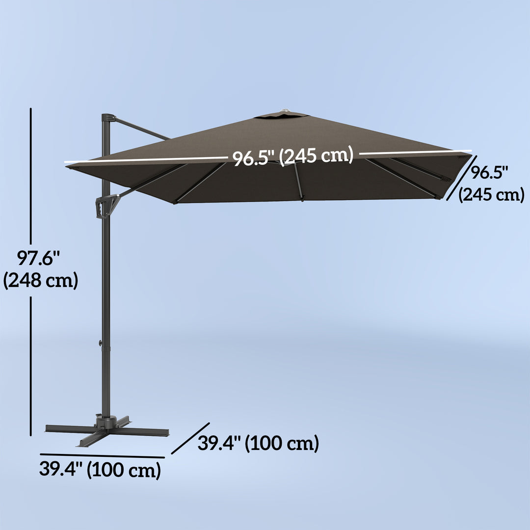Outsunny 8'x8' Square Patio Hanging Offset Umbrella, Outdoor Cantilever Parasol w/ Cross Base, Cream White