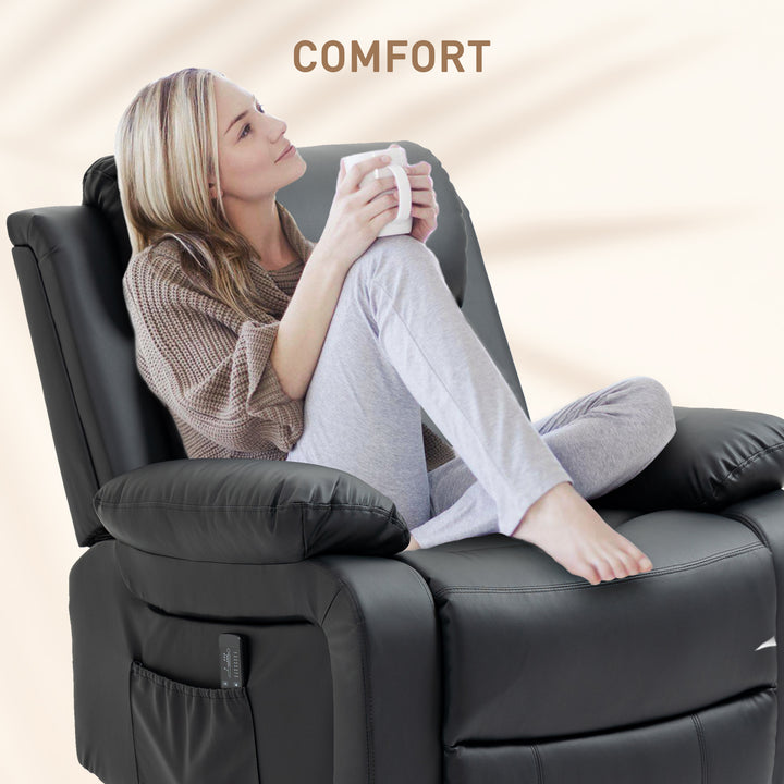 HOMCOM PU Leather Reclining Chair with Vibration Massage Recliner, Swivel Base, Rocking Function, Remote Control, Black