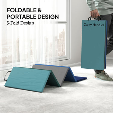 Soozier 6ft Folding Gymnastics Mat, Thick Exercise Mat with Carry Handles for Yoga Aerobics Fitness Training, Mixed Colour