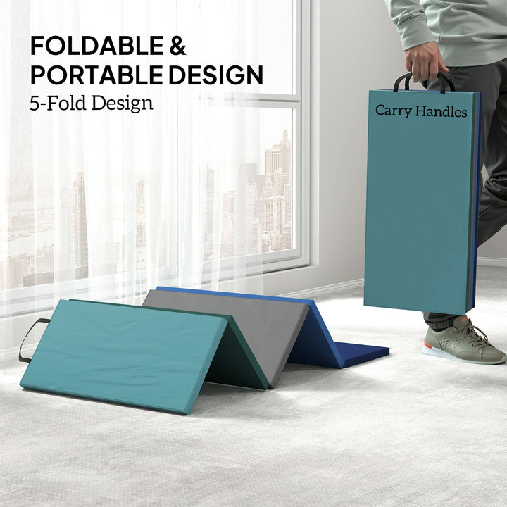 Soozier 6ft Folding Gymnastics Mat, Thick Exercise Mat with Carry Handles for Yoga Aerobics Fitness Training, Mixed Colour