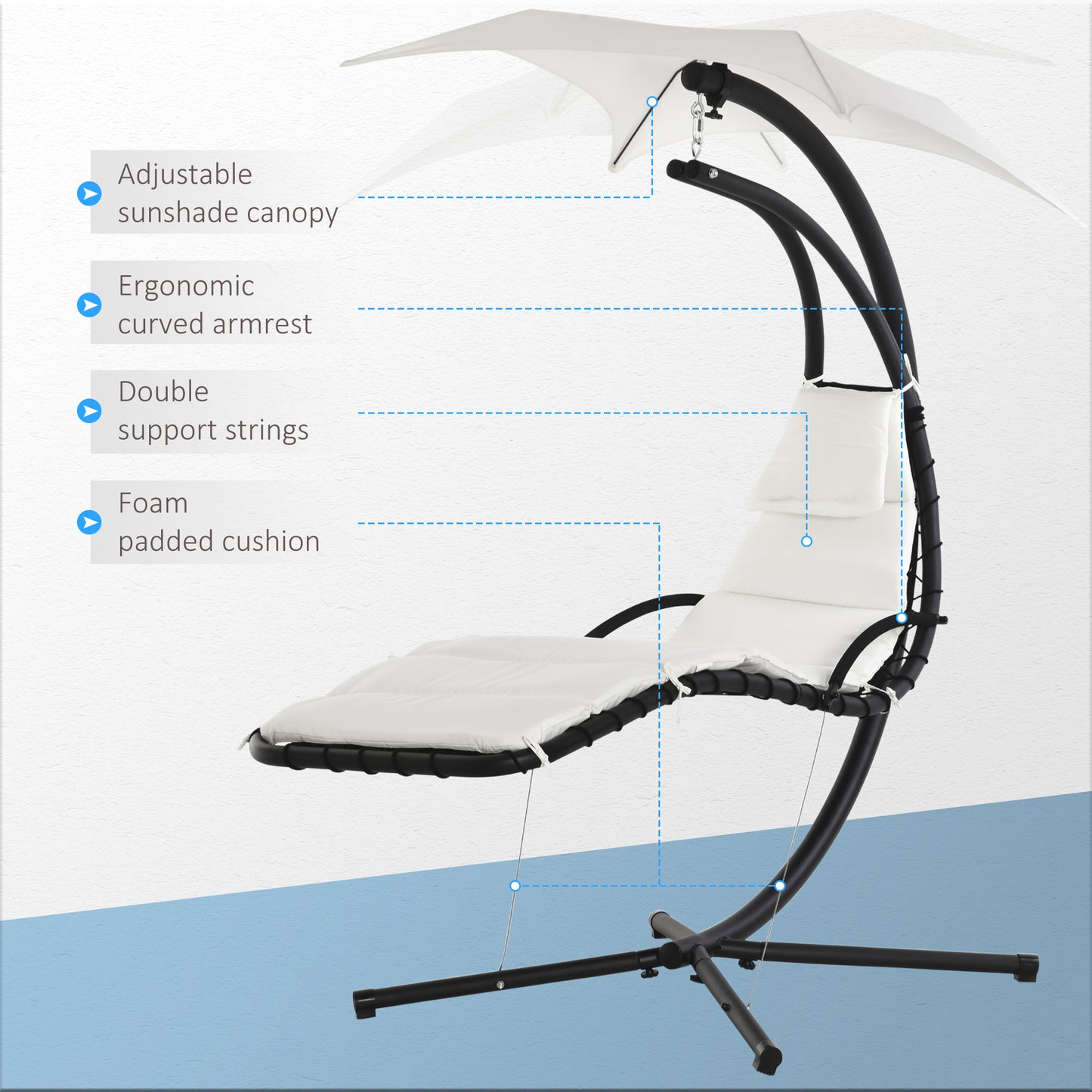 Outsunny Swing Chaise with Stand Floating Chaise Lounge Cream White